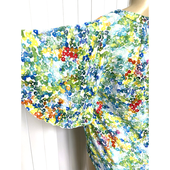 Jams World Shirt Top Blouse Short Flutter Sleeve V Neck W668 Bevy Floral Green L - Picture 3 of 7